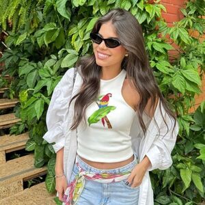 FARM Rio White Macaw Tank Top with Colorful Parrot Size Small